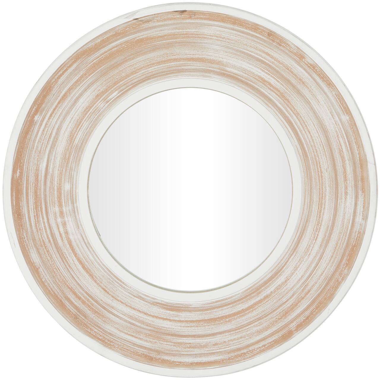 35" Cream Wooden Framed Wall Mirror with White Wash Effect